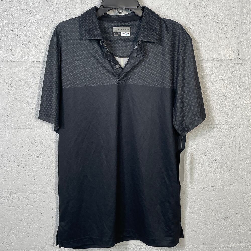 Pga Tour Men's Airflux Birdseye Block Print SS Golf Polo Shirt, caviar Small